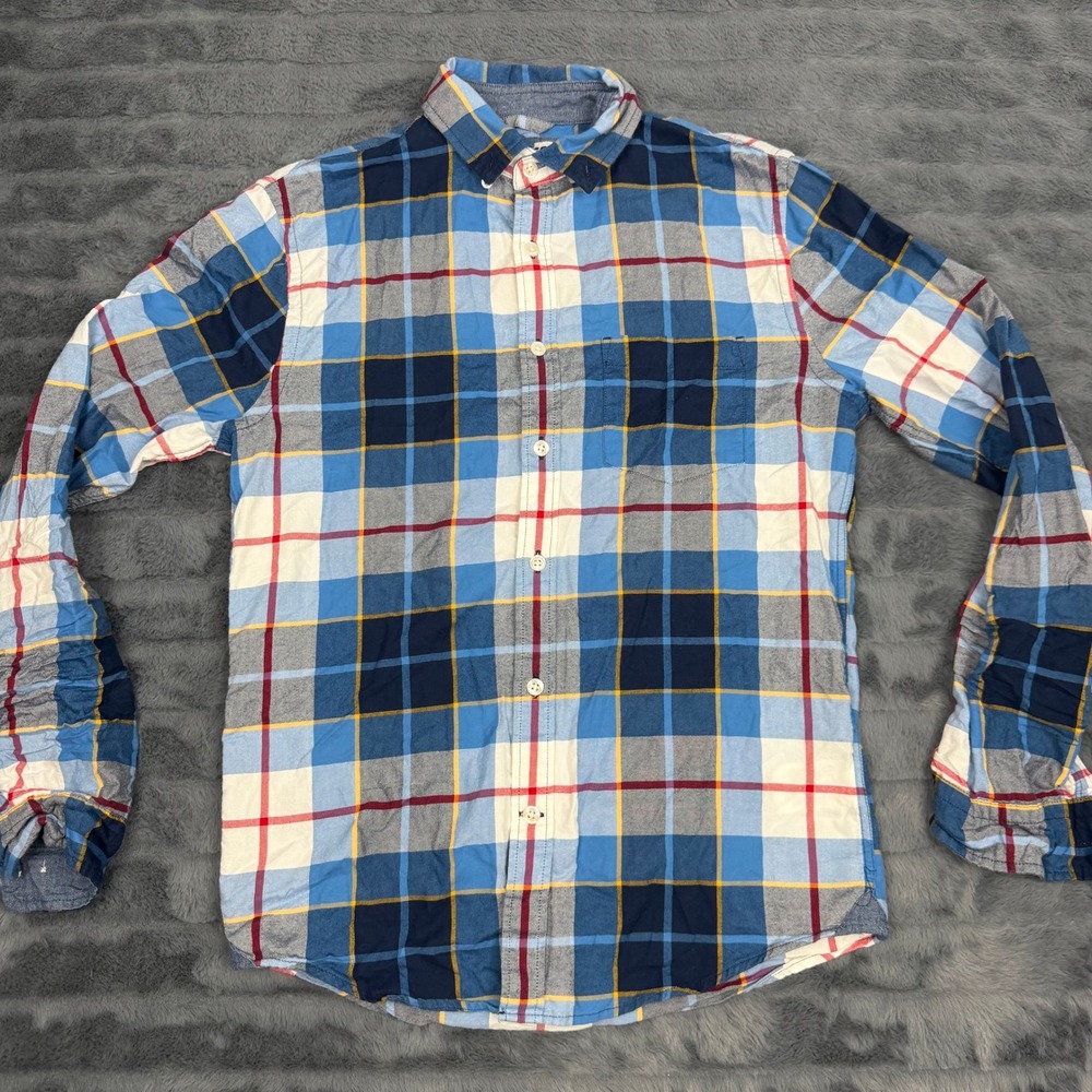 Express Slim Soft Wash Blue Plaid Long Sleeve Button Up Shirt Mens XS